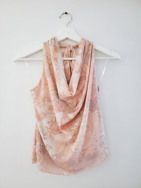 Blush Floral Paisley Drape-Neck Halter Cami